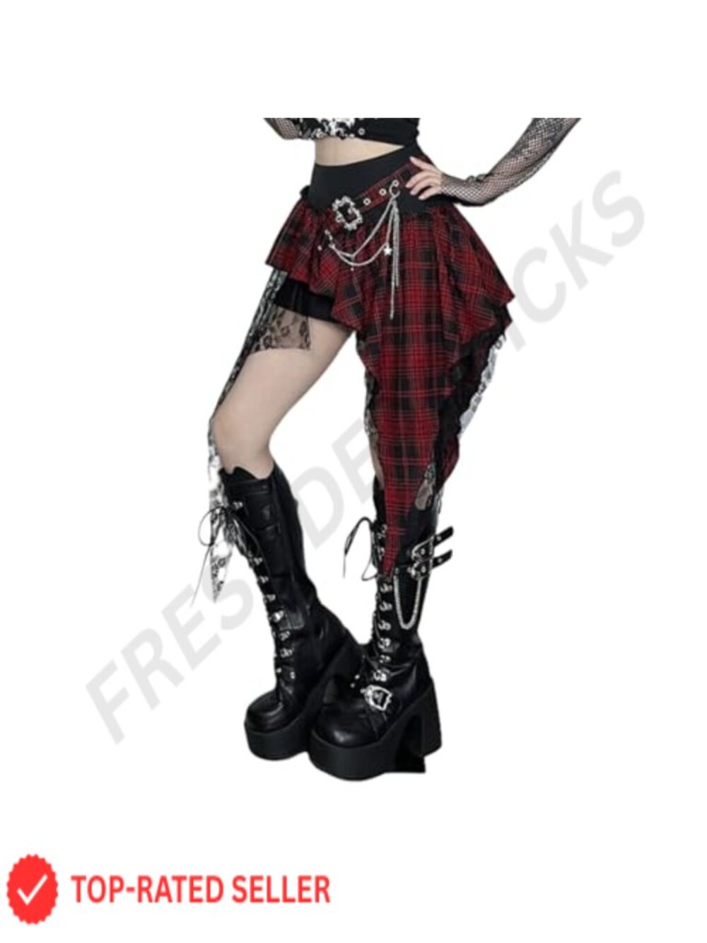 Gothic High Low Pleated Skirt A-Line Ruffle Asymmetric Hem Harajuku Cosplay